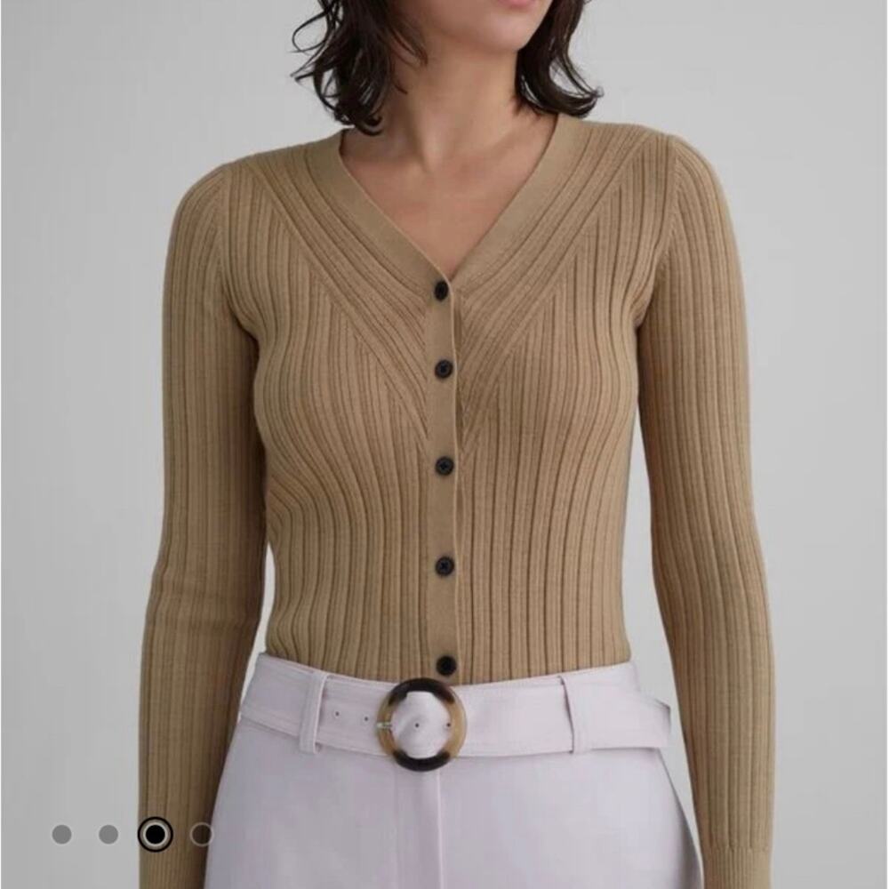 Club Monaco tan ribbed cardigan brown beige size M
